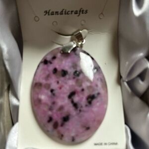 Handicrafts Pink and Black Oval Amethyst Pendant in Sterlin Silver